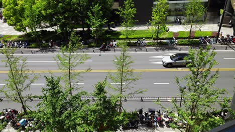 A-car-driving-slowly-on-the-road-in-Shanghai-China