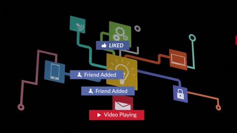Animación-Del-Texto-De-Las-Redes-Sociales-En-Pancartas-Con-íconos-Digitales-Sobre-Fondo-Negro