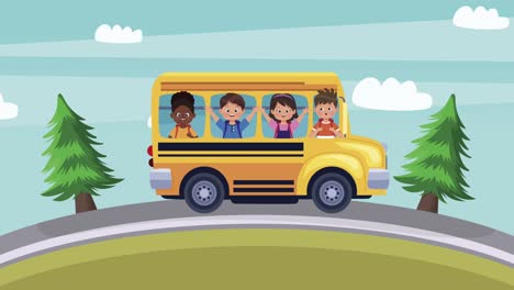 estudiantes de preescolar en el autobús personajes de animación