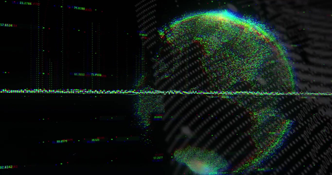 Animation of data processing over black background