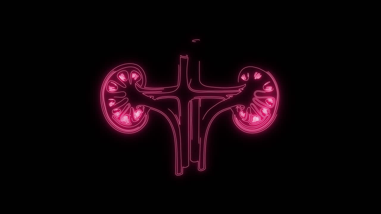 Animated Neon Pink Outline of Human Kidneys