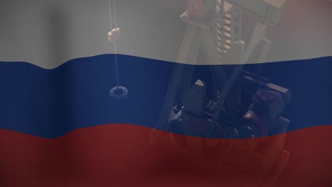 animation of pump jack over flag of russia