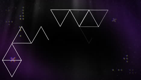 animation of white line triangles and crosses moving on black background