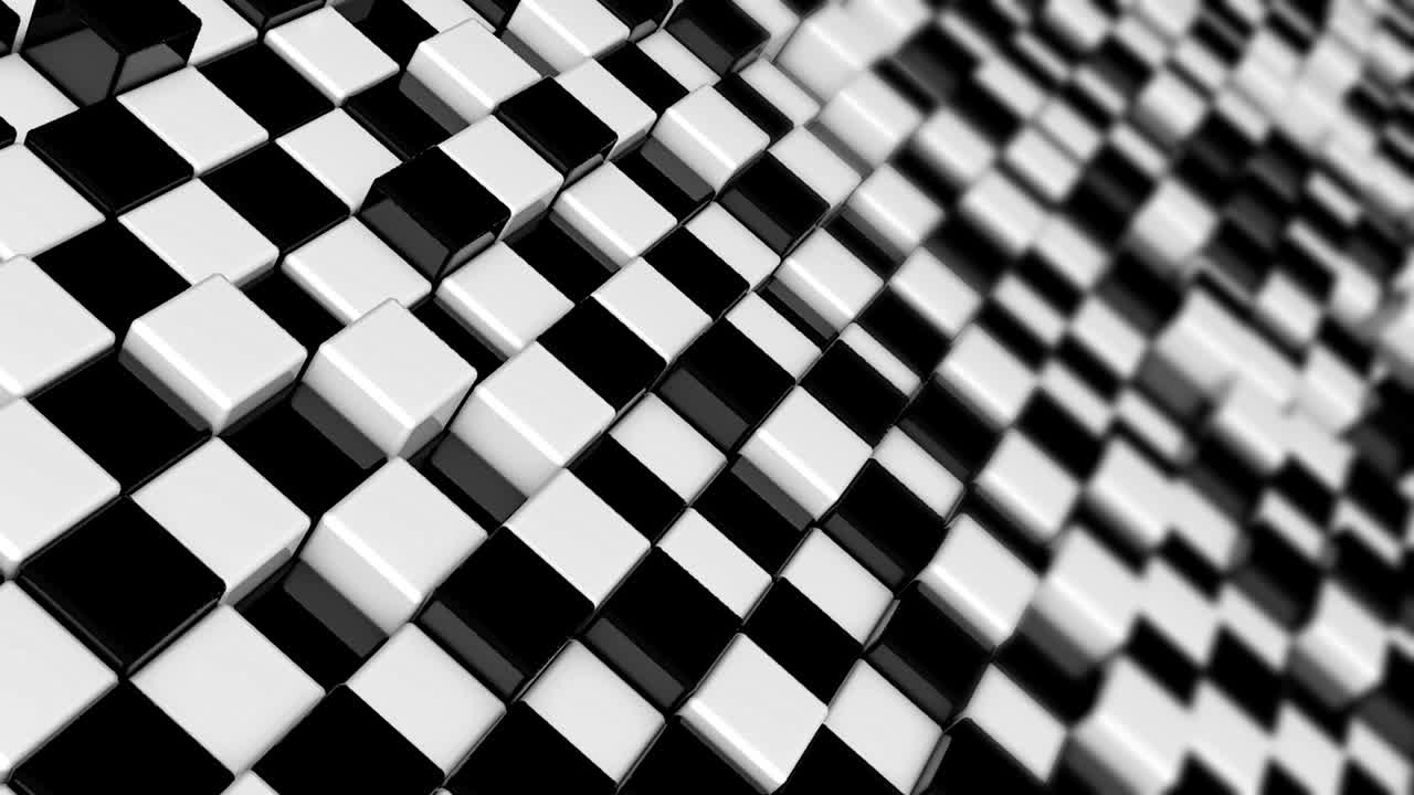 Movement of cubes. Futuristic background with black and white cubes. Cubes with reflection