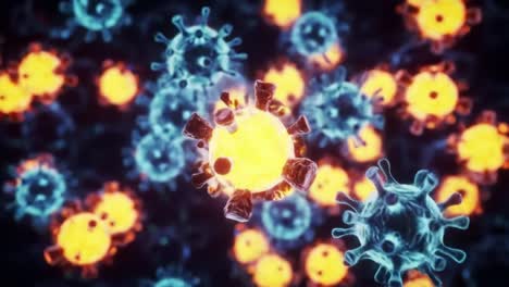 magnified view of virus particles showcasing intricate details and interactions, highlighting the biological complexity and vibrant colors of these microscopic organisms.
