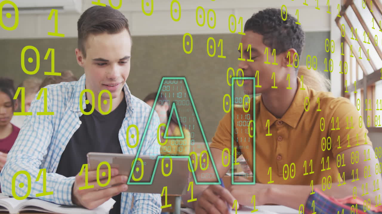 animación de un texto y procesamiento de datos sobre diversos estudiantes que hablan