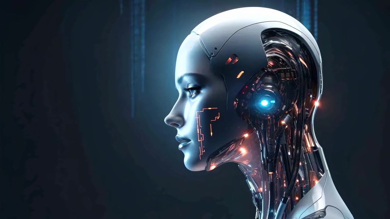 Profile View of Futuristic Humanoid Robot with Glowing Internal Circuits