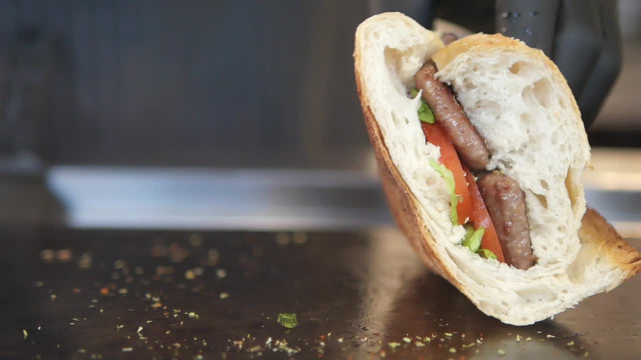 Preparing a delicious Turkish Köfte Sandwich