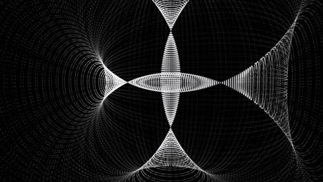 Abstract animation of white neon spirals crossing in different planes and creating several expanding funnels on the black background. Animation. Hypnotic spiral, seamless loop 4k animation