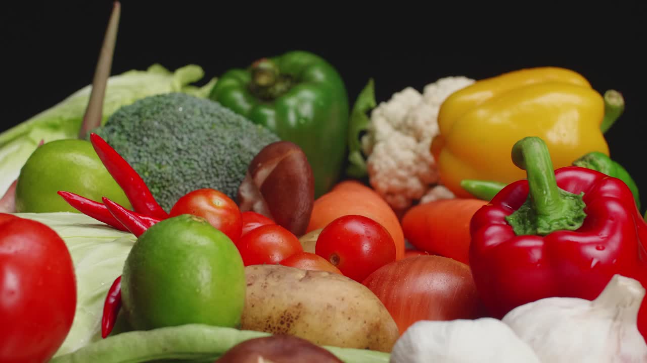 verduras frescas sobre un fondo negro