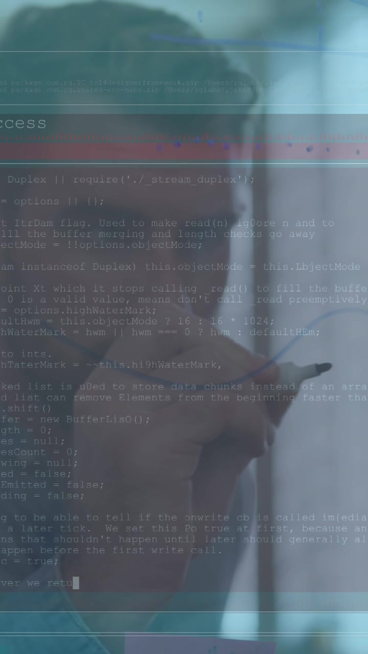 Animation of data processing over caucasian businessman taking notes