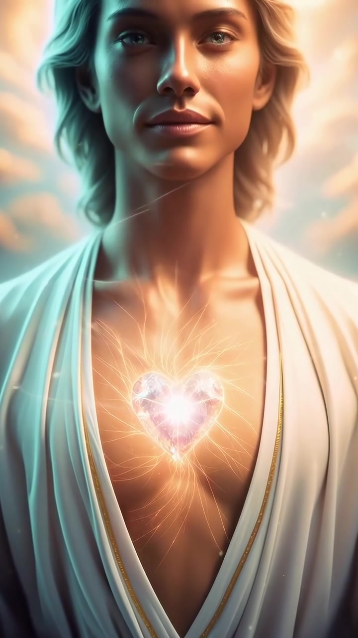 Être éthéré avec un cœur de cristal lumineux rayonnant de lumière