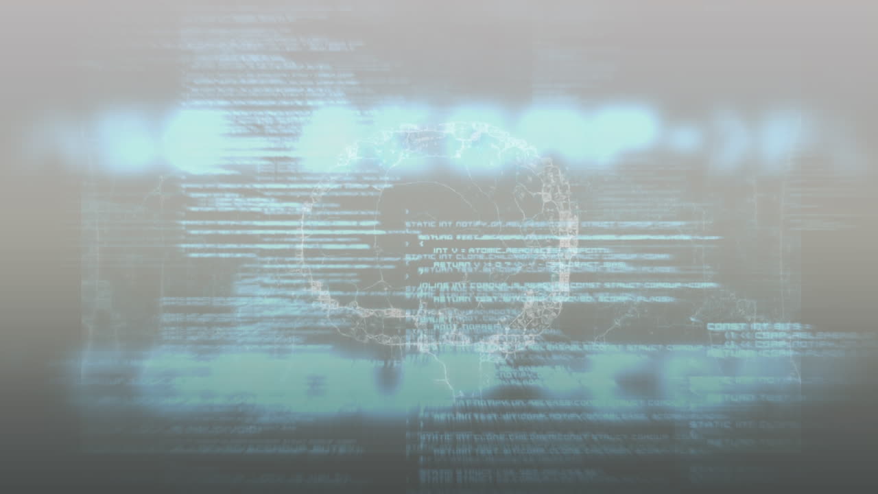 Animation of digital human brain rotating and computer languages moving in loop