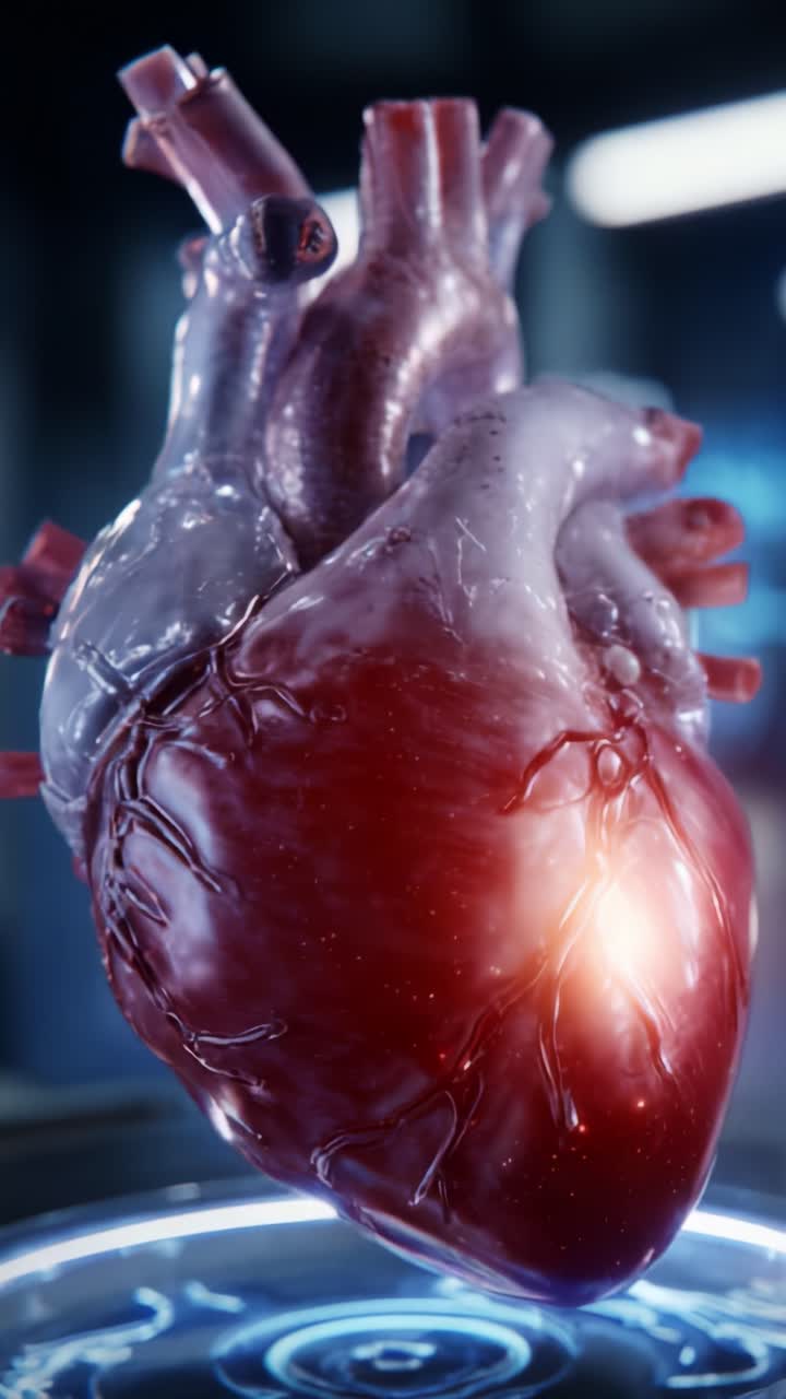 A Stunning 3D Rendering of a Human Heart Displayed with Lifelike Detail, Capturing the Intricate Anatomy and Vascular Structure in a Series of Dynamic Frames