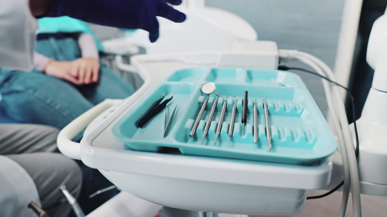 Dental tools being prepared by a dentist