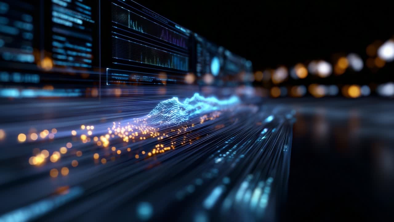 Dynamic Visualization of Data Flow with Abstract Waves and Light Particles Representing Information in a High-Tech Digital Environment