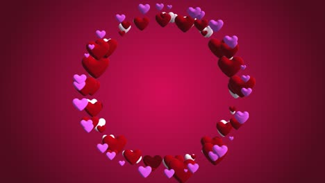 High-quality-seasonal-motion-graphic-background-celebrating-St-Valentine's-Day,-with-pink-and-red-color-scheme,-and-a-circle-of-spinning-love-hearts---add-your-own-text