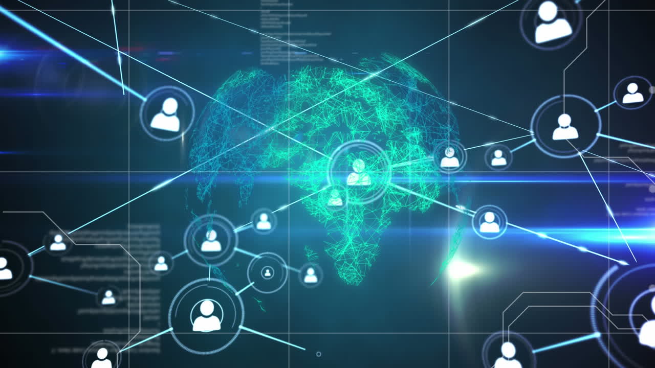 Network of profile icons against Globe