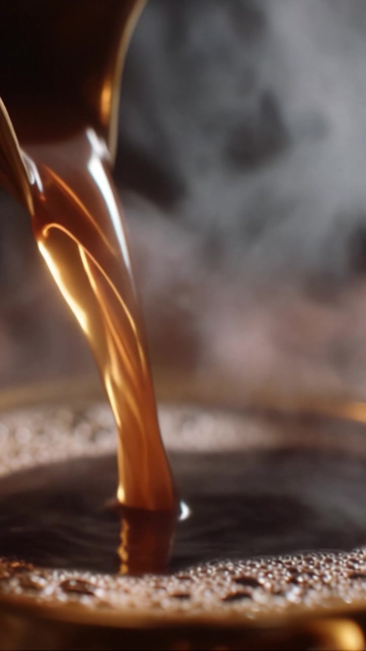 Versamento di caffè ricco: un'esplorazione ravvicinata di una bevanda aromatica e dell'essenza fumante, catturata in due fotogrammi di una deliziosa esperienza di caffè.