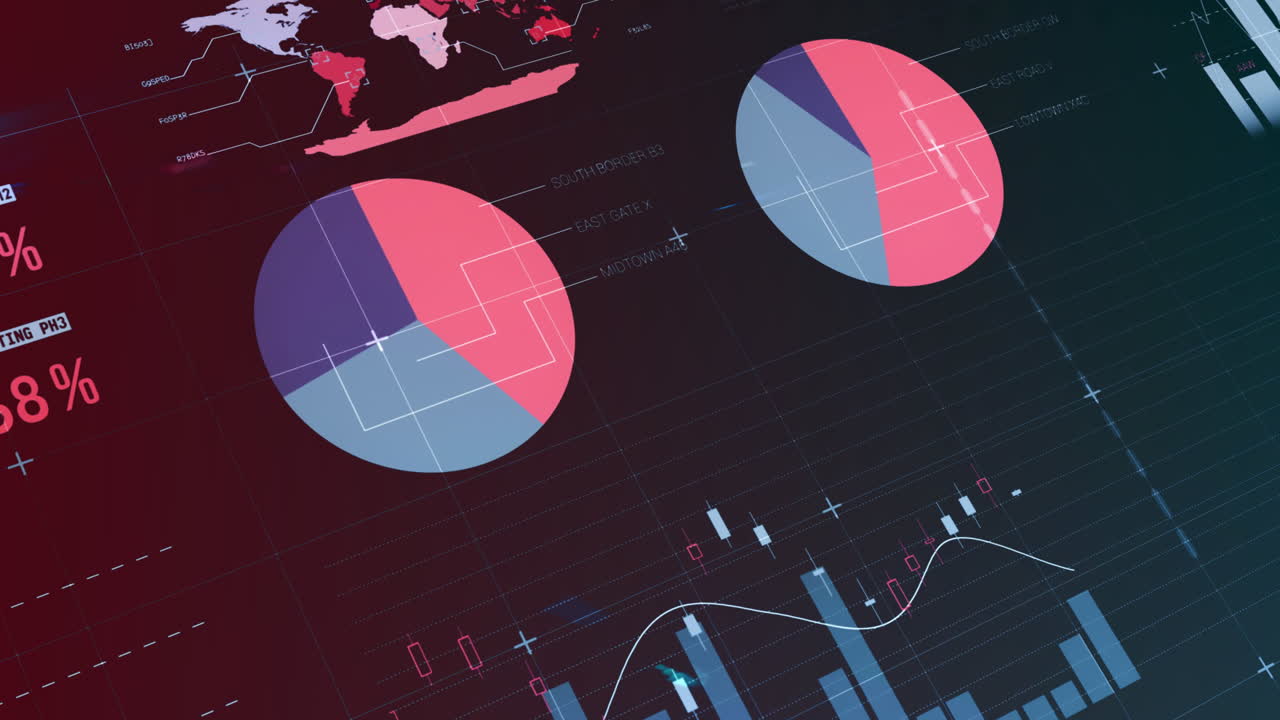 animación del procesamiento de datos estadísticos frente a un fondo de gradientes