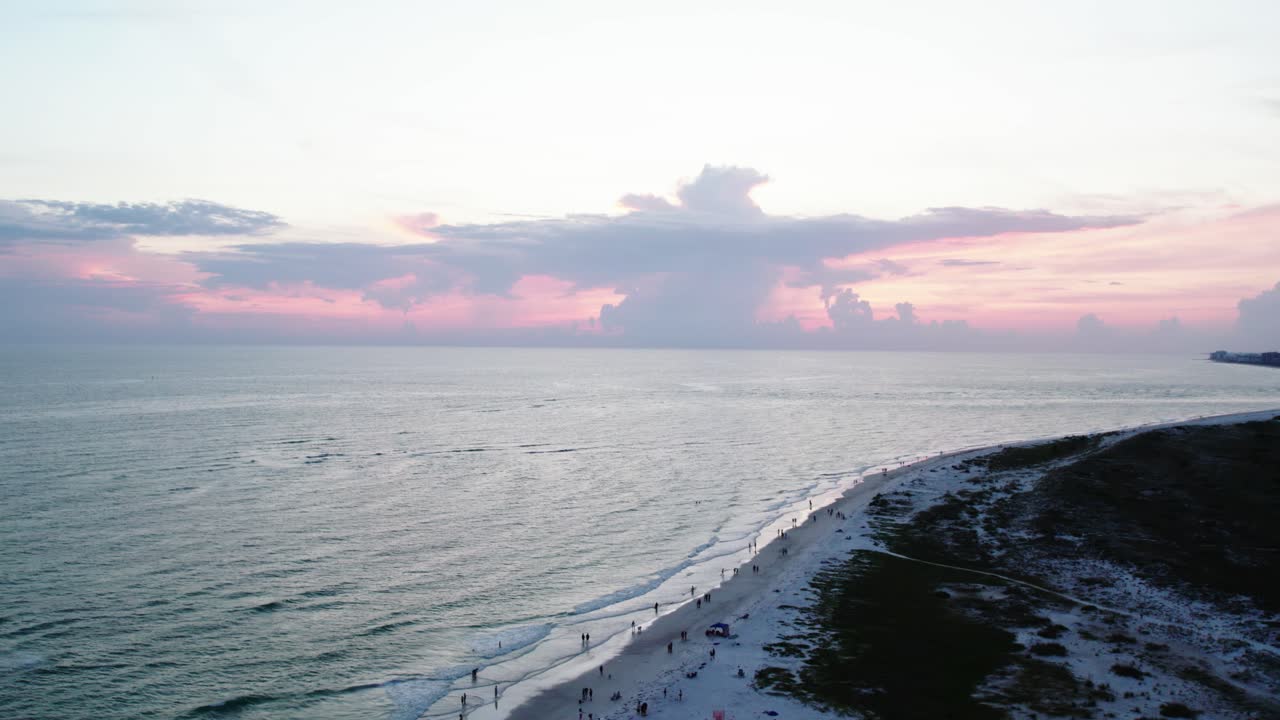 Beautiful Florida sunset in Sarasota. Bird eye view of horizon. 60 fps