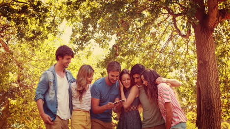 amigos felices tomando una selfie en el parque