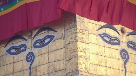 eyes of buddha at swayambhunath stupa in kathmandu, nepal. monkey temple. - closeup shot