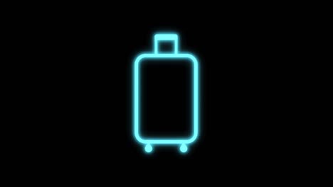 bag icon isolated on black background in blue neon blinking light effect. loop motion animation of travelling.