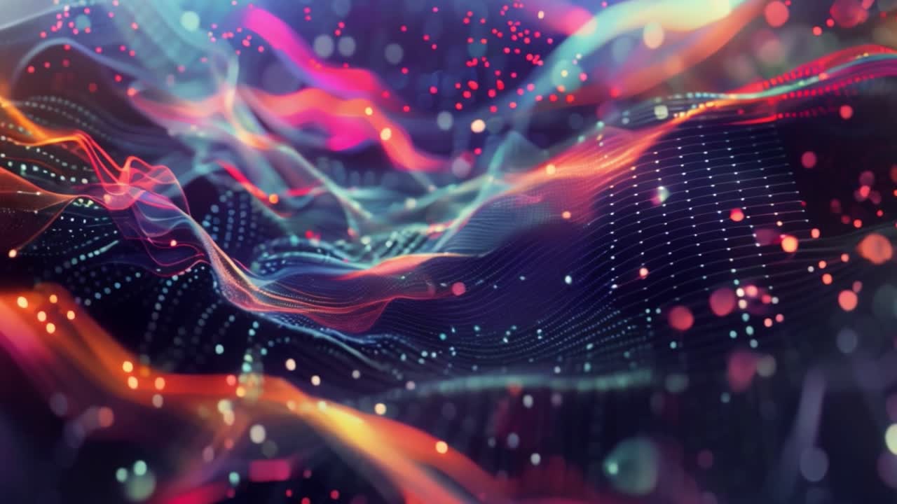 Vibrant Abstract Digital Waves with Glowing Particles