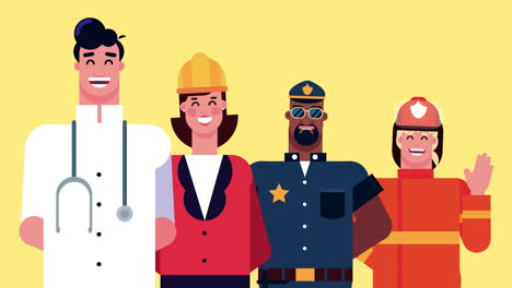 group of workers characters animation