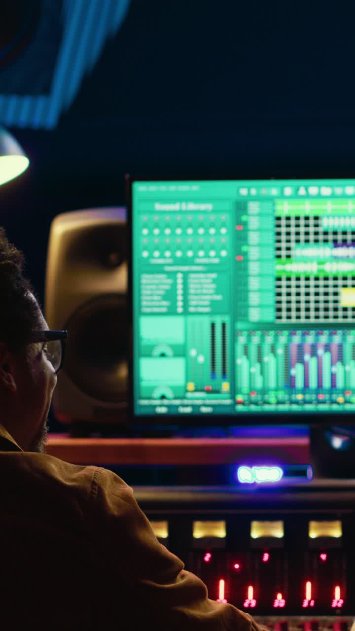 Music Producer Working on Digital Audio Workstation in Recording Studio
