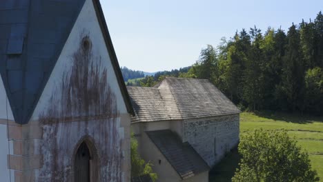 Medieval-old-church-black-mold-formation-on-structure-in-Lese-Slovenia