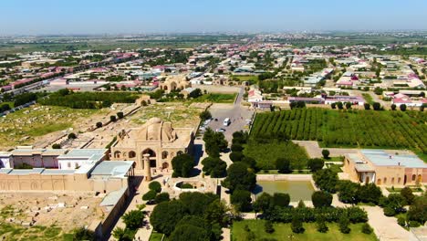 baha-ud-din naqshband bokhari memorial complex from above on a sunny summer day in bukhara, uzbekistan