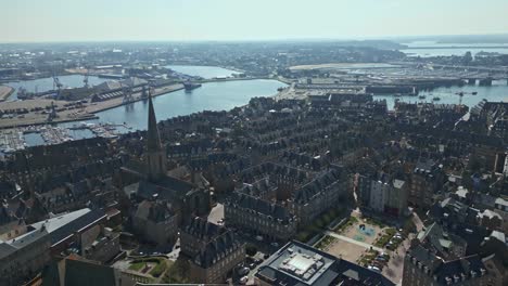 drone flying over intra muros, saint-malo cityscape