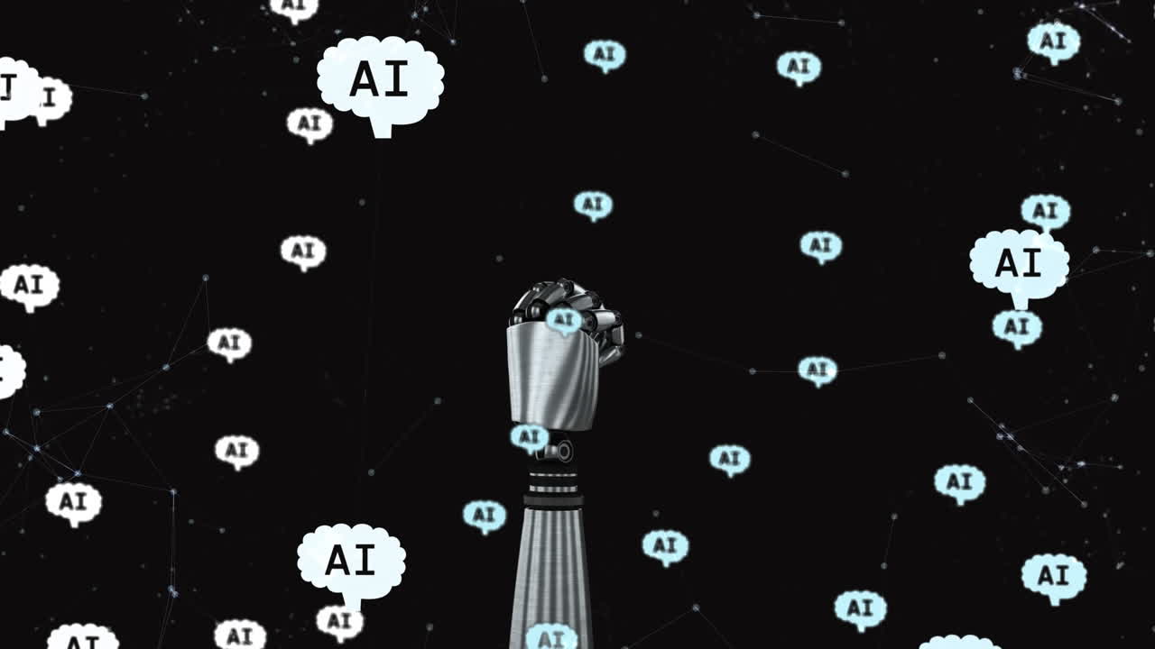 animación del procesamiento de datos sobre el brazo del robot y el fondo oscuro