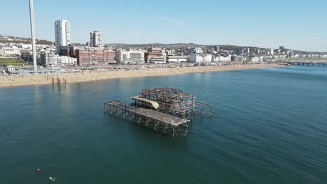 Brighton-Reino-Unido-Imágenes-Aéreas-2021-4k-Abandonado,-Viejo,-Muelle