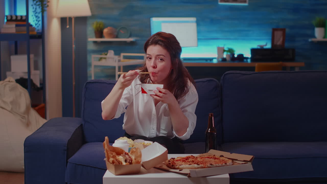 Caucasian woman talking on video call conference at home