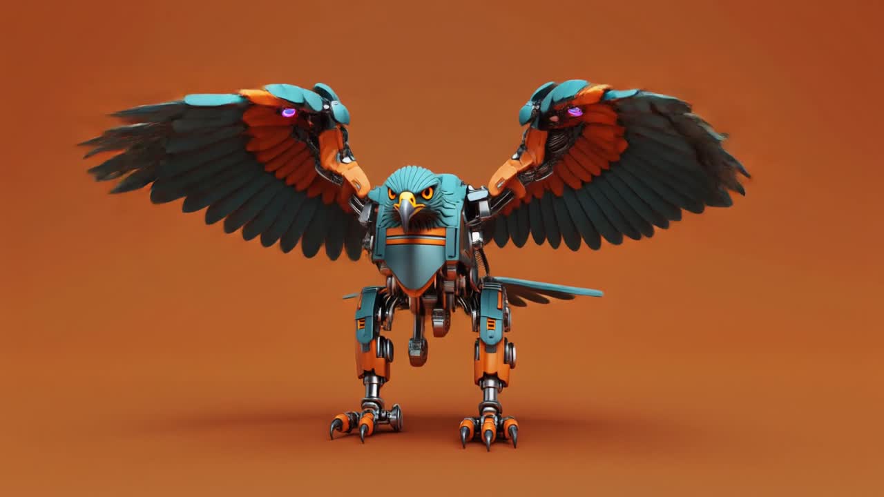 Aquila Robotica Futuristica con Animazione di Ali che Sbattono