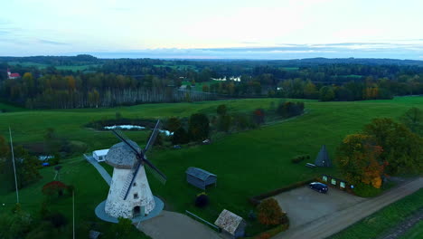 araisi windmill on the hill, old dutch windmill at dawn in drabesi, latvia