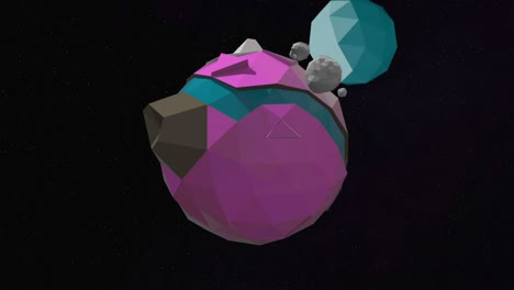 el concepto de planeta alienígena. animación 3d de un extraño planeta rosado vívido y su satélite girando en el espacio exterior.