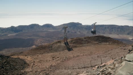 Foto-Panorámica-Del-Paisaje-Volcánico-Y-Teleférico,-Cráter-Debajo-Del-Pico-Del-Teide-En-Tenerife,-Islas-Canarias