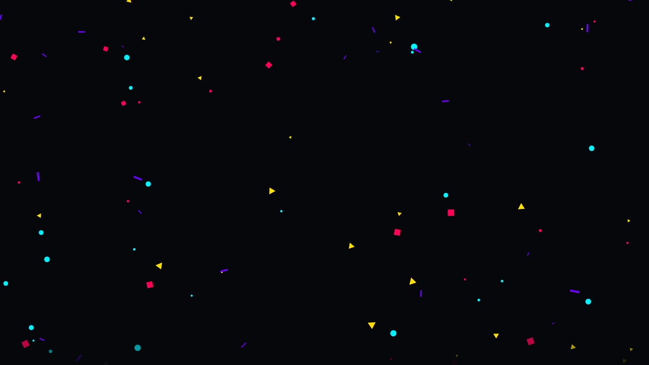Coriandoli geometrici colorati che cadono su sfondo nero