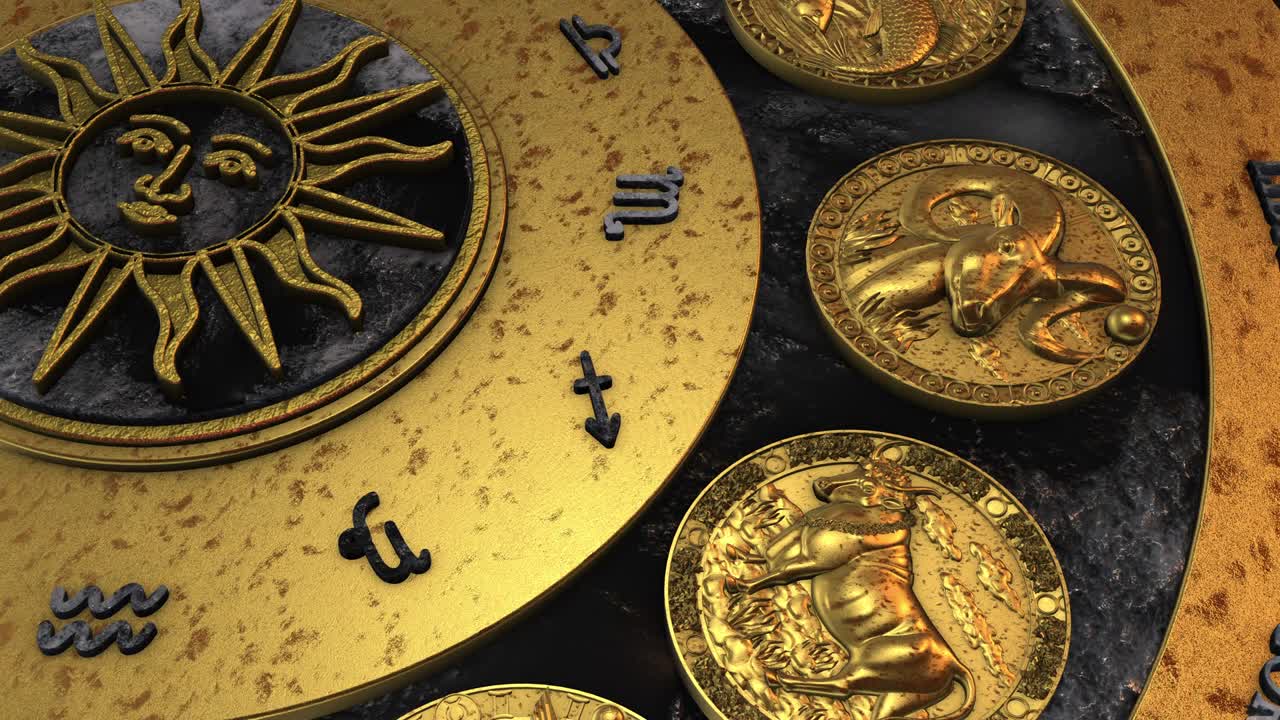 rotación de la rueda del zodiaco dorado - acuario