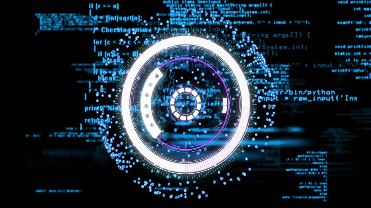 Animation of digital data processing over scope scanning on black background