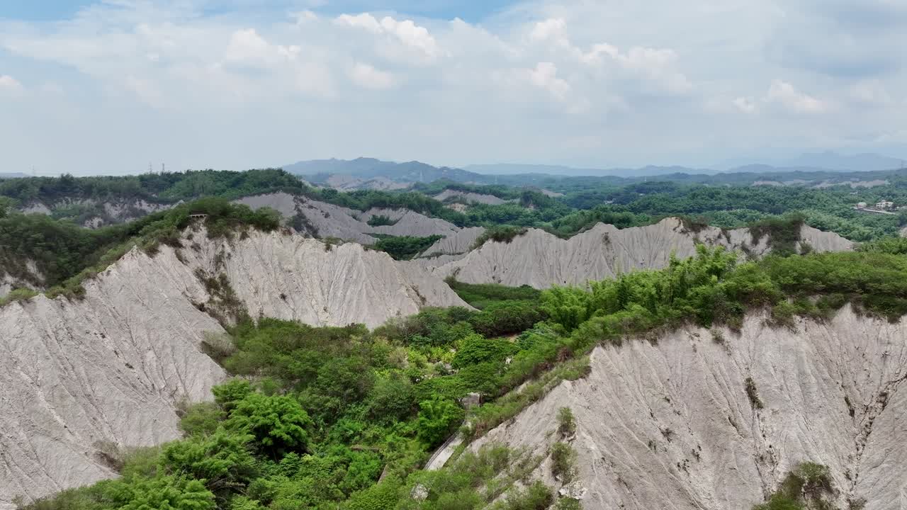 Aerial birds eye shot of historic moonscape landscape in Taiwan, Asia, 田寮月世界, Ti&aacute;nli&aacute;o Yu&egrave; Sh&igrave;ji?