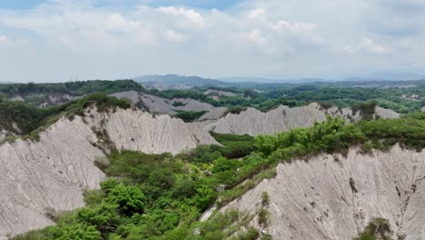 aerial birds eye shot of historic moonscape landscape in taiwan, asia, 田寮月世界, tiánliáo yuè shìji?