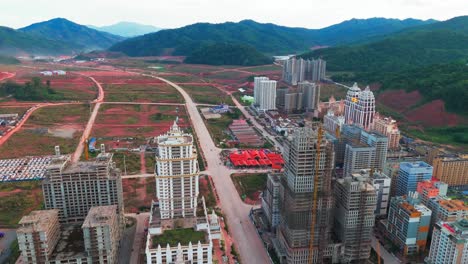 drone aerial view of boten city in laos located in luang namtha province, on the china–laos border