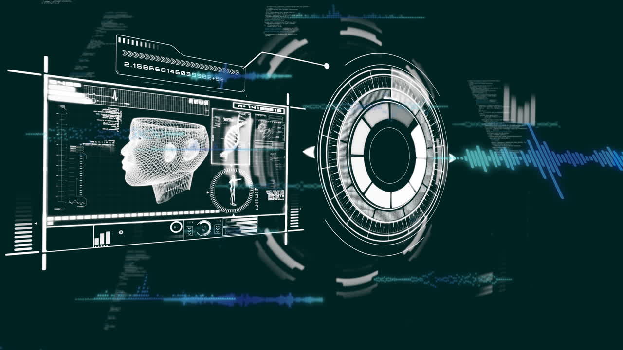 Displaying futuristic animation of biometric data on digital interface in school setting