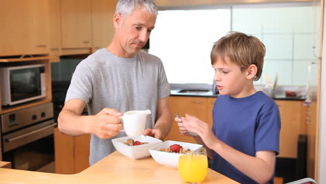 Vater-Und-Sohn-Frühstücken-Gemeinsam