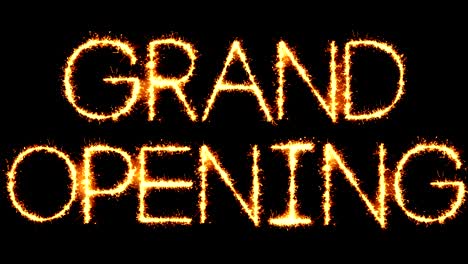 grand opening text sparkler glitter sparks firework loop animation